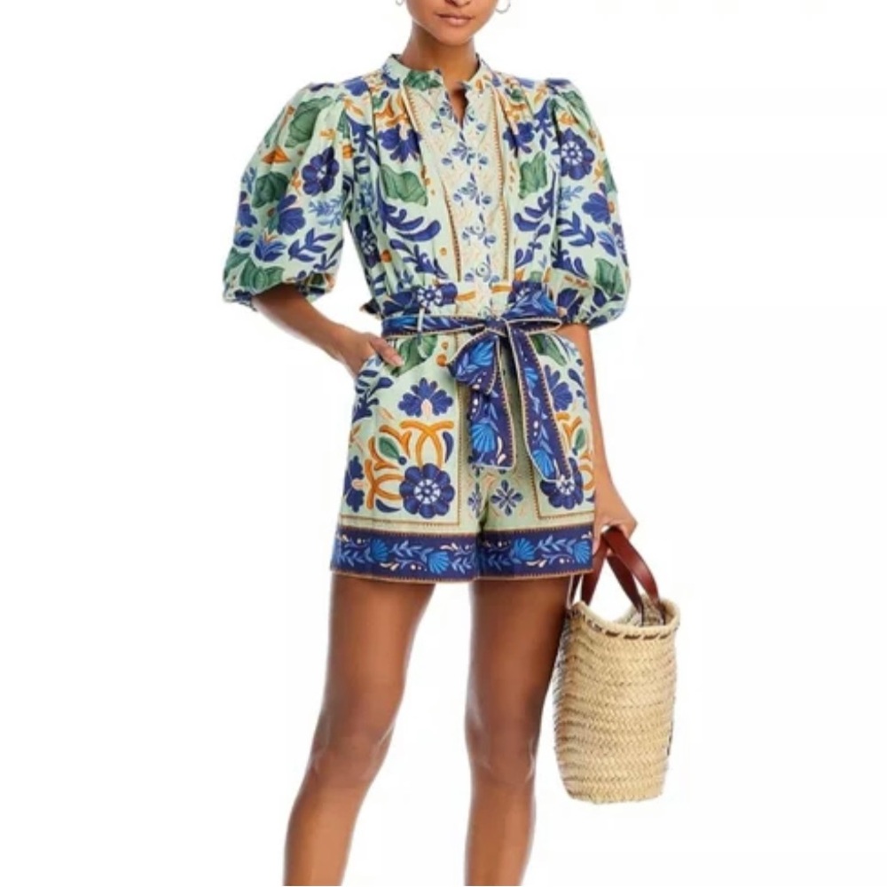 Floral Puff Sleeve Romper with Belt